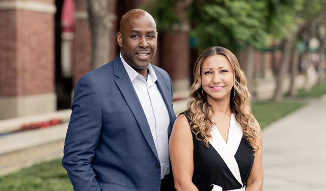 Associate Professor of Education Darnell Cole and Associate Professor of Clinical Education Shafiqa Ahmadi, co-directors of the Center for Education, Identity and Social Justice. Photo by Andrew Zinn