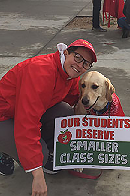 Julia Denney, MAT '18, a teacher, during the 2019 UTLA teacher's strike