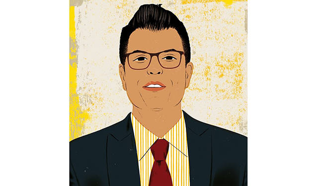 An illustrated portrait of Carlos Cortez, as chancellor of the San Diego Community College District.