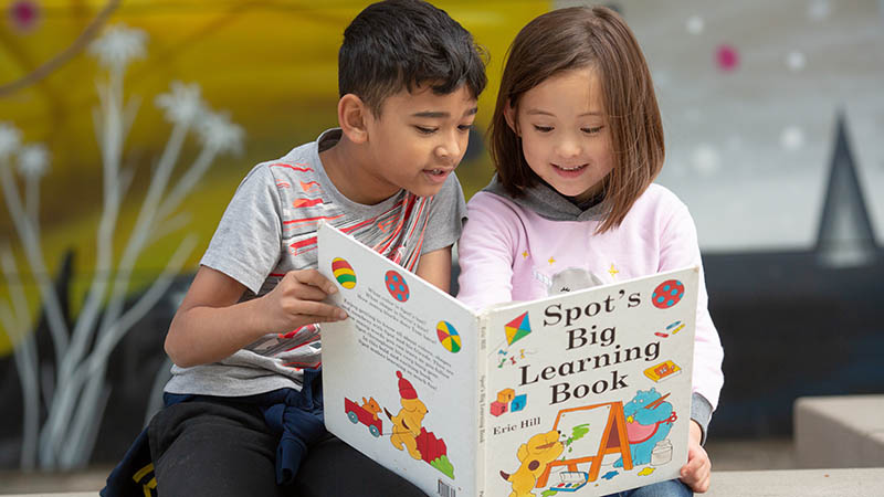 Students reading book