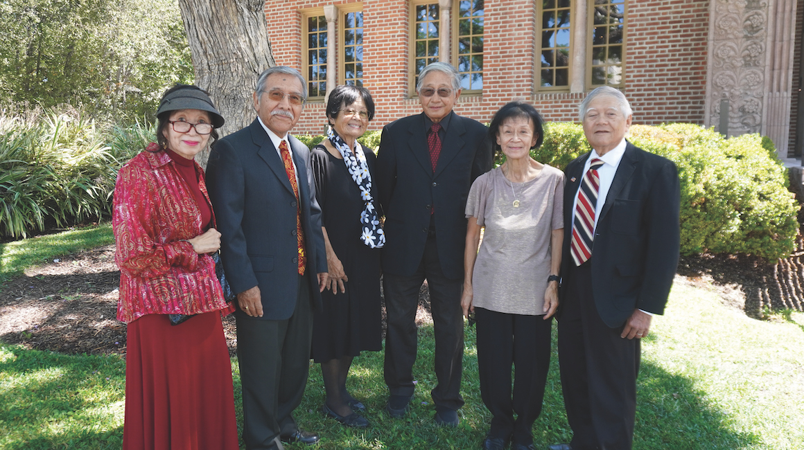 From left, Lai Tan Carapia, Genaro Carapia MS ’84, Patti Poon ’65, Dudley Poon, Candy Yee ’68, MS ’69 and James Yee MS ’66, PhD ’74 have been supporting student scholarships for over 40 years.