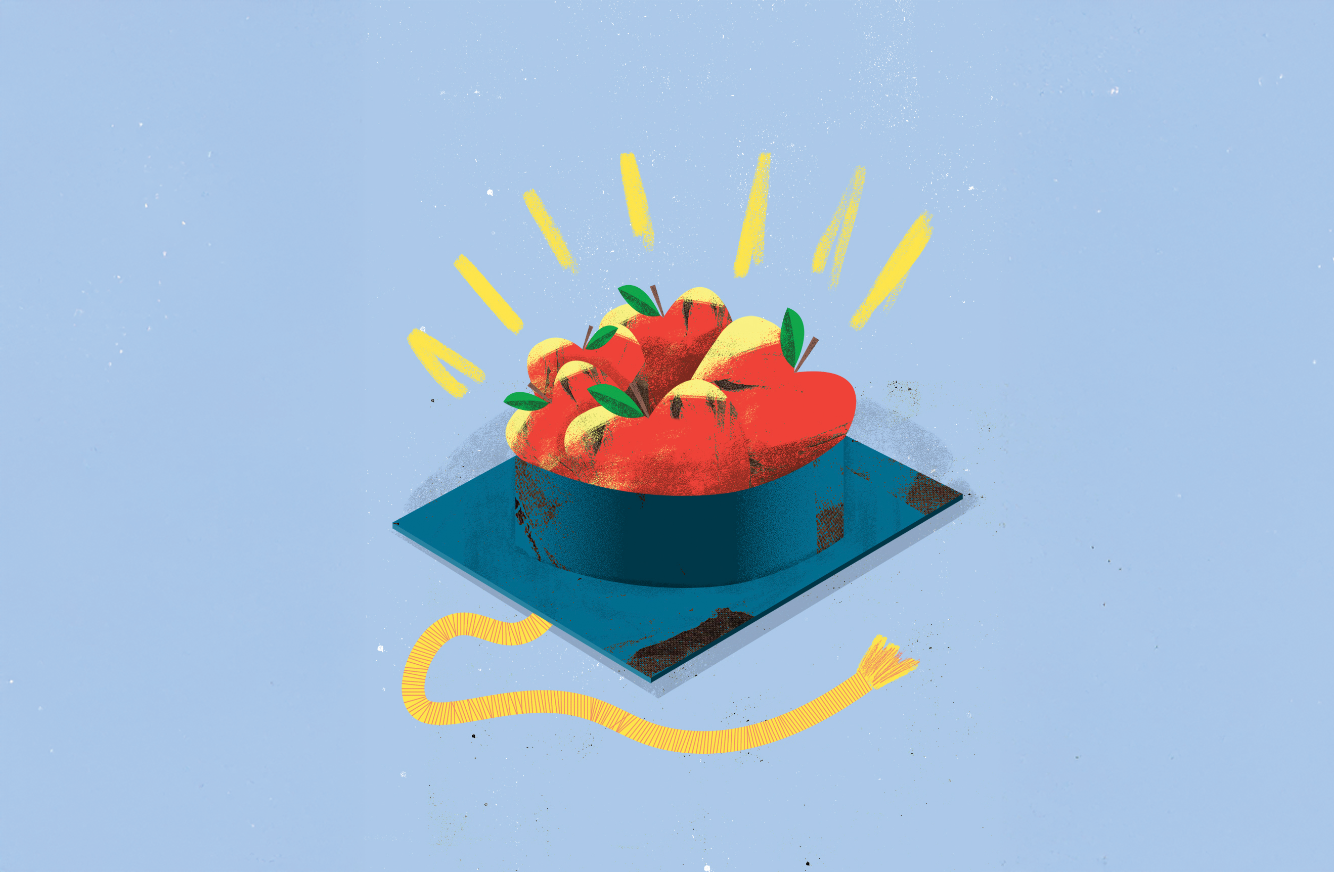 Illustration of apples inside a mortar board.