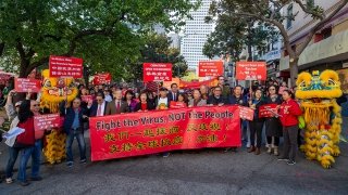 A rally that took place in San Francisco’s Chinatown in February called for communities to unite in the fight against COVID-19. (Photo/Associated Press, Y Ichuan Cao)