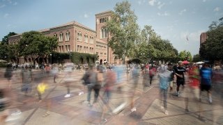 Students walking by USC campus