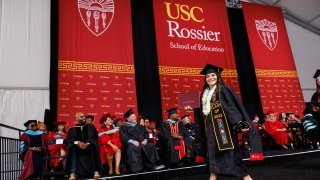 Graduate walks across stage