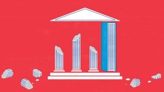 Illustration of a book holding up a building with broken columns.