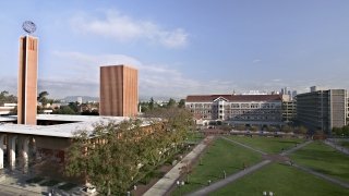 Campus landscape. McCarthy Quad and surrounding campus architecture..
