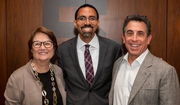 USC Rossier Dean Karen Symms Gallagher, President and CEO of The Education Trust John B. King and USC Rossier Katzman/Ernst Chair for Educational Entrepreneurship, Technology and Innovation Alan Arkatov at the inaugural L.A. Education Exchange. PHOTO CREDIT: BRIAN MORRI