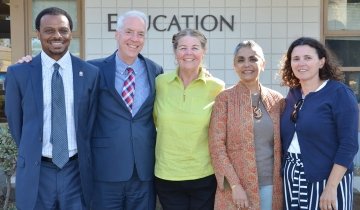 Members of the CSU Dominguez Hills non-tenure-track faculty task force and implementation task force. From left to right: John Davis, dean of the College of Education; Ken O’ Donnell, associate vice president of academic affairs; Pamela Robinson, faculty member of graduate education; Kirti Sawhney Celly, faculty member of the College of Business Administration &amp; Public Policy and CSU statewide senator; Begona Velasco, faculty member of the College of Natural &amp; Behavioral Sciences