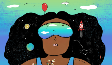 Illustration of a Black woman wearing an eye mask and relaxing.