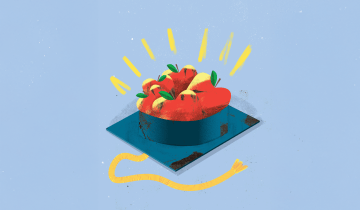 Illustration of apples inside a mortar board.