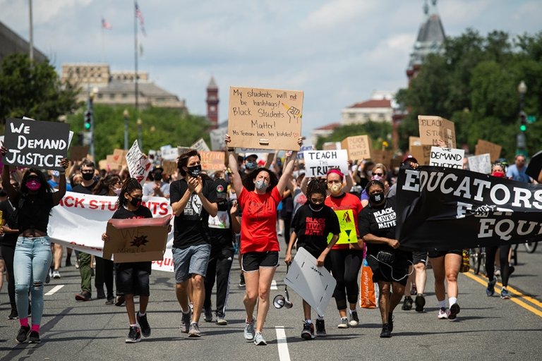 Black Students Matter demonstrators march to the Department of Education on Juneteenth.(Photo/AP Images)