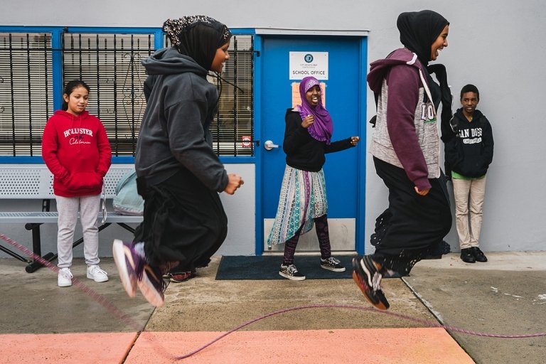 City Heights Prep students skip rope during recess. (Photo/Rebecca Aranda)