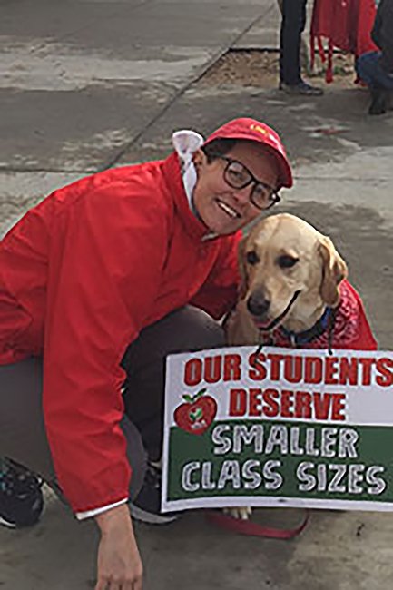 Julia Denney, MAT '18, a teacher, during the 2019 UTLA teacher's strike