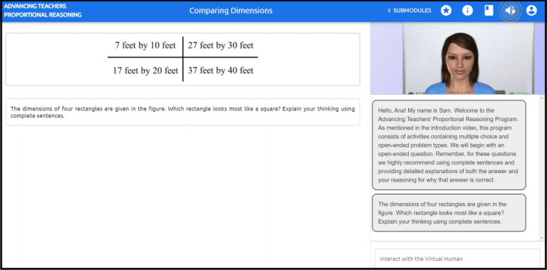 A screenshot from a professional development program for teachers that is powered by AI.