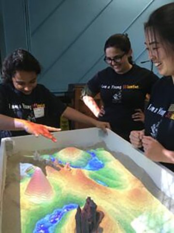 Group of students around a color table