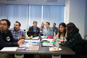 A typical Math for America LA professional development day is far from “typical,” incorporating conversation, creative activities and even cardio sessions, on top of the customary coursework. PHOTO CREDIT: STEPHANIE YANTZ