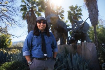 When Ramiro Alexander-Duchesne BA ’17 was a kid, his mother often took him to the Natural History Museum of Los Angeles County. On one of these visits, when he was five years old, he asked her about the buildings across from the museum. She told him those buildings were part of the USC campus, and he told her that one day, he’d attend USC. (Photo/Rafael Hernandez)