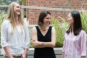 Doctoral student Christina Krone (left), with Professor Mary Helen Immordino Yang and senior research associate Xiaofei Yang
