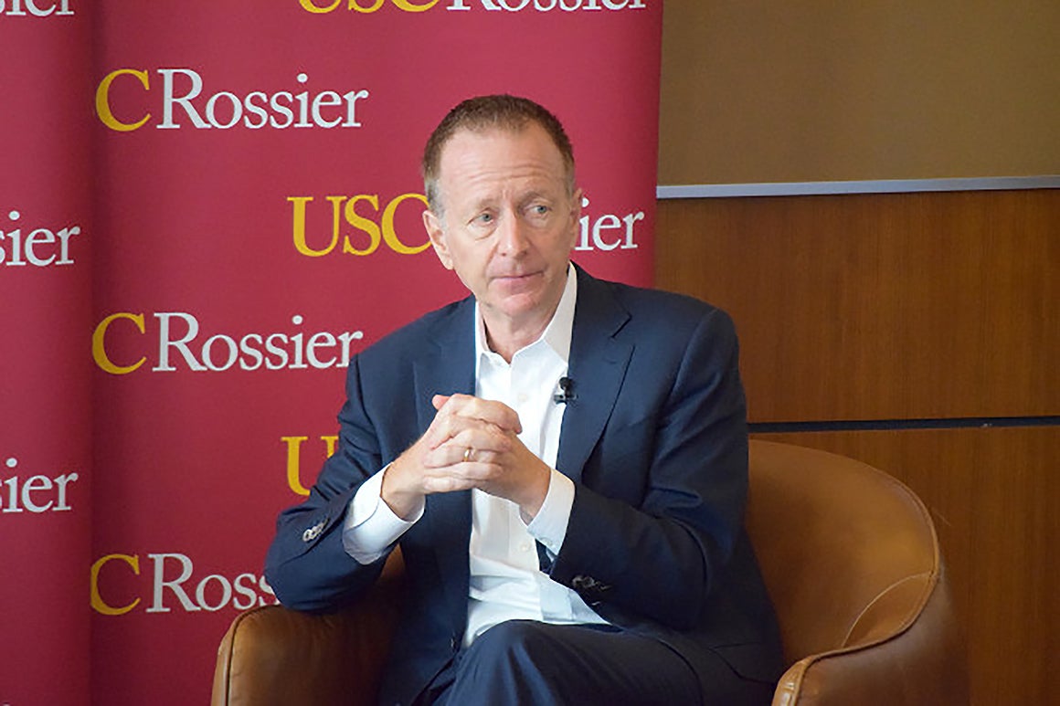 Austin Beutner speaking at a USC Rossier event