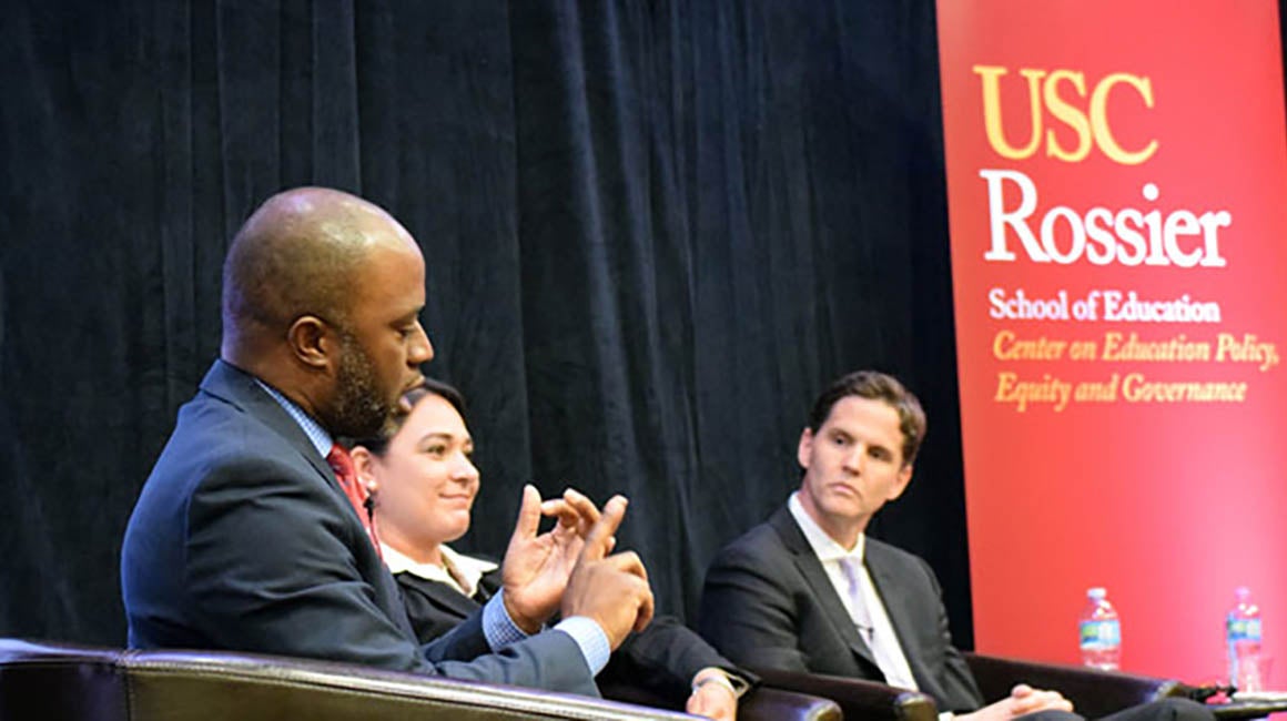 Candidates speaking at a USC Rossier event